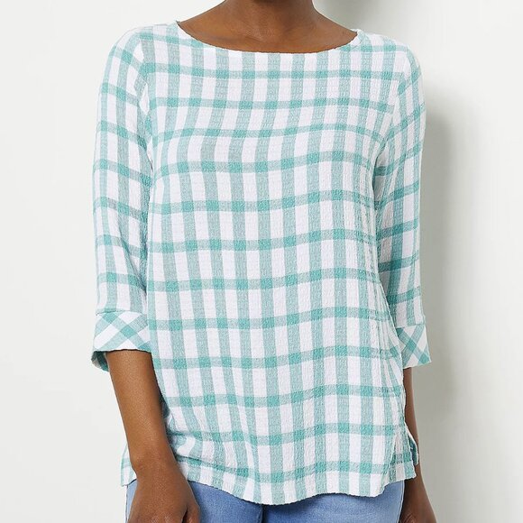 Denim&Co Tops - Denim & Co. Textured Stretch Woven Blouse  13334